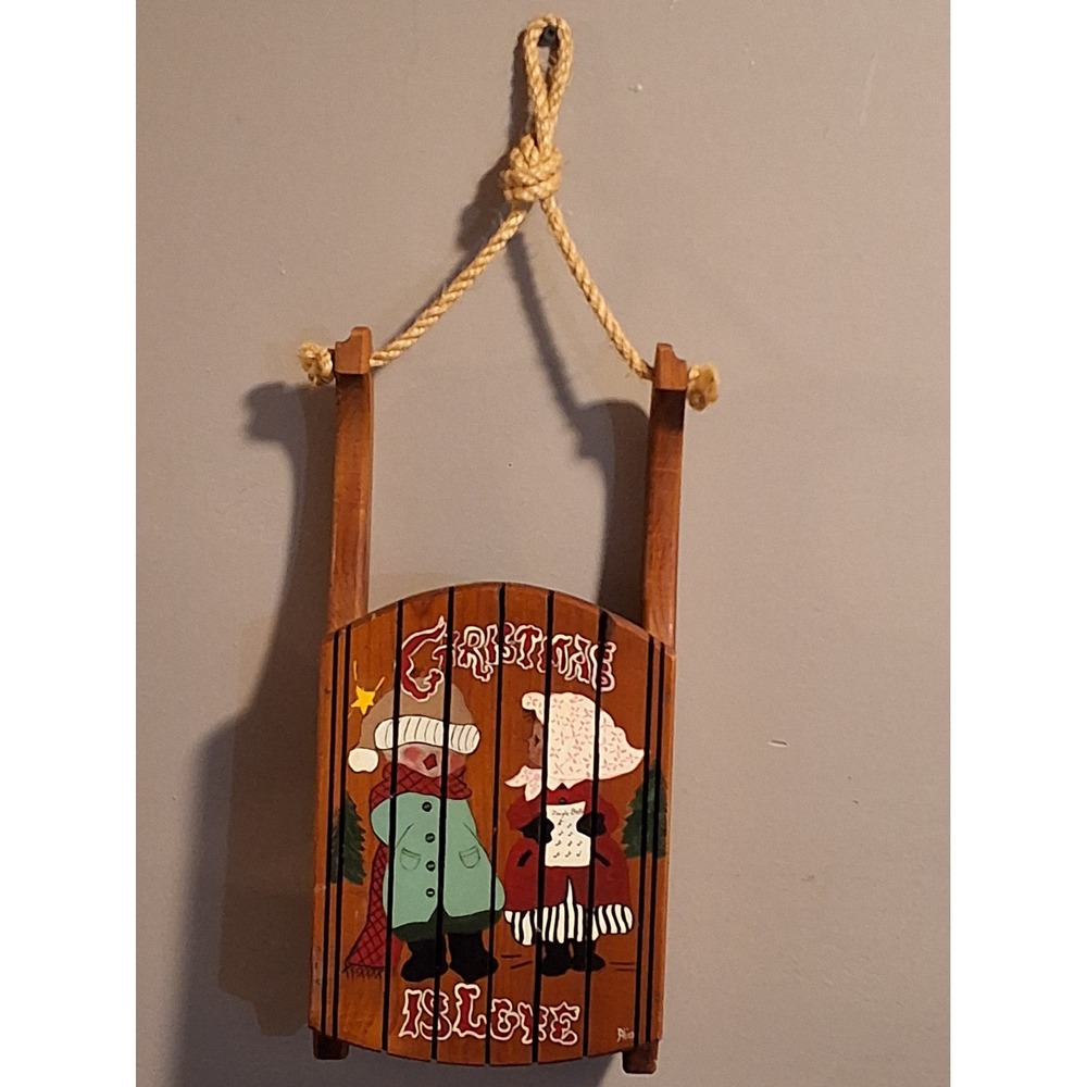 Vintage Hand Painted Wood Christmas Sled Wall Decor Folk Art Carolers